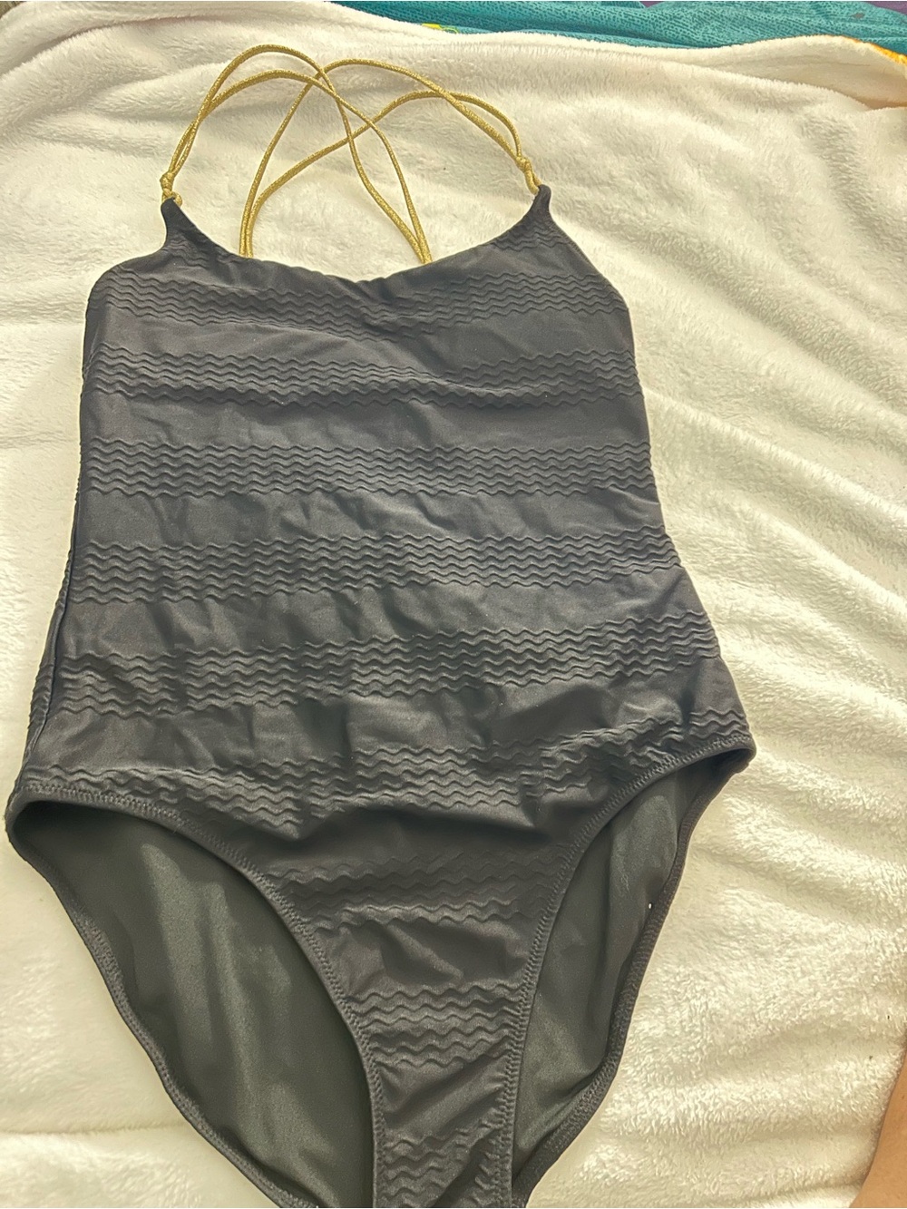 aerie black One-Piece Swimsuit with Gold Straps Sz medium m